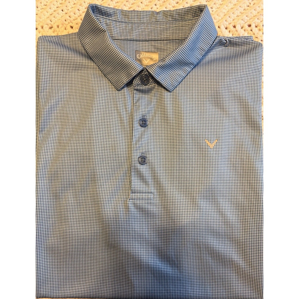 Callaway Opti-Dri Men's Golf Polo Blue White Check Moisture Wicking L